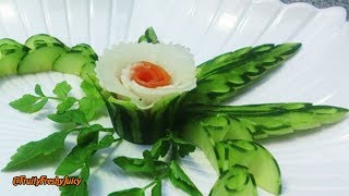 Most Satisfying Cucumber, Radish & Carrot Flower Carving & Designing Garnish