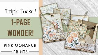 So Easy! One-Page Wonder Folded Pockets With All the Goodies. Craft Along with Pink Monarch Prints!