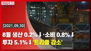 [이데일리N] 8월 생산 0.2%↓·소비 0.8%↓·투자 5.1%↓ '트리플 감소' (20210930)