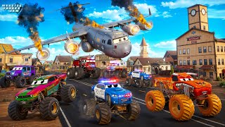 Epic Plane Crash! ✈️🔥 Monster Fire Truck \u0026 Police Trucks 🚒🚓 Rush to the Rescue!