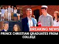 Queen Mary and King Frederik of Denmark congratulate their son Prince Christian during graduation