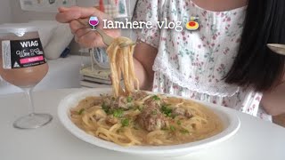 Korean vlog|💎I am back💛Cream meatball spaghetti🥛homemade Greek yogurt🍄Chuseok food 🍡Vacation food🌴