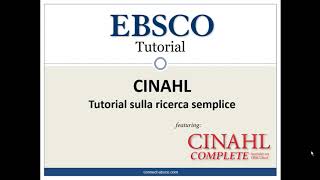 CINAHL - Tutorial sulla ricerca semplice (interfaccia classica)