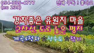 (no 239) 영천댐 유원지 마을 입구 ! 폭 6m도로보다 높은 252평 ! 상수도 전기 계곡\u0026정자