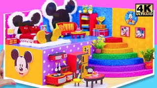 DIY Miniature Cardboard House #24❤️ Build Two Story Mickey Mouse Villa Room Has Rainbow Stair