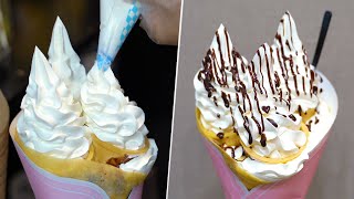 【How to make GIANT CREPE】Japanese Street Food｜Osaka｜Creamy Crepe ComplicationｌICE CREAM CREPE