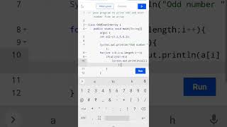 Java program to print odd and even number from an array #javaprogramming #codingguru #youtubeshorts😎