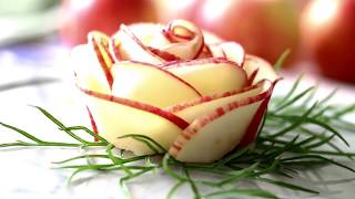 How To Make Apple Rose Flower Garnish | Food Art Garnishing Made Easy