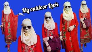 My outdoor Look\\Suit with Face cover\\ Gloves,🧤 Sunglasses, 😎 Bag/ Eye Veill/ Duptta face cover ||