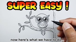 How to draw an owl on a tree branch | Super Simple Drawings