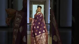 Banarasee Handwoven Semi Silk Saree With Sona Rupa Zari Buti-Violet