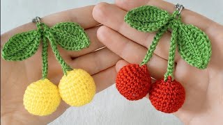 very easy and sweet crochet cherry keychain making