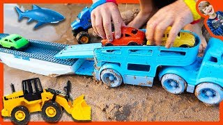 Car Toy Videos - Construction Trucks Make Road for Car Carrier + Monster Truck Tow Truck