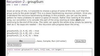 Recursion - 2 groupSum Java Solution from codingbat By Subrat Sir