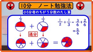 小５【分母のちがう分数のたし算】　ノートに書こう！