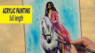 Woman riding Horse Acrylic Painting Tutorial | Painting Demo Step by Step  Full length