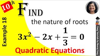 Find the discriminant of the equation 3x^2-2x+1/3=0 | 3x2-2x+1/3=0 | Nature of Roots | Factorize