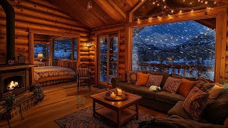 Winter Retreat with Snowstorm and Winds: Crackling Fireplace Sounds for Deep Relaxation