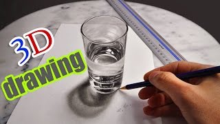 3D Drawing: A Realistic Glass of Water/ AMAZING illusion anamorphic