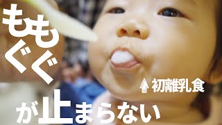 【初体験】生後5ヶ月初めての離乳食　もぐもぐが止まらない！10倍がゆ作ってよかった－baby food for the first time