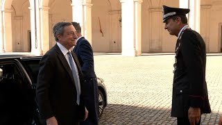 Crisi di governo, l'arrivo di Draghi al Quirinale per il colloquio con Mattarella