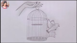 How to draw bird got freedom from the cage