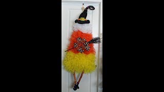 How to make a deco mesh candy corn witch ruffle style with very little fray