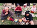 Grandpa & Sanjay eating boil Potato || Shephard Snacks time @Sanjipjina