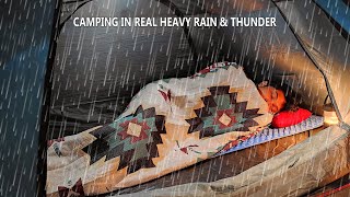 BIG THUNDERSTORM! - RELAXING SOLO CAMPING IN HEAVY RAIN - ASMR