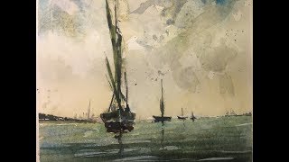 WATERCOLOR IN 5 - How to Paint a Simple Sailing Ship Scene in Watercolor