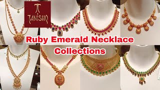 Tanishq Jewellery Light Weight Ruby Emerald Gold Necklace Collections | Diwali Offers