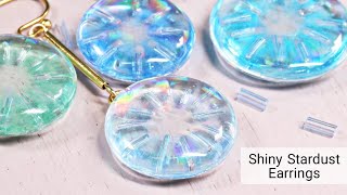 【モールドなし】１００円均一クリアホログラムシート使用「ぷっくりキラキラ結晶ピアス」「Shiny Stardust Earrings」【UVレジン】