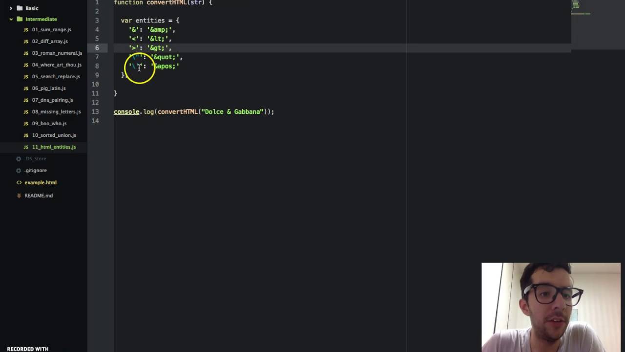 Convert HTML Entities -- JavaScript -- Free Code Camp - YouTube