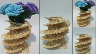 How To Make Ice Cream Stick Flower Vase || Ice Cream Stick Craft Ideas