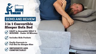 Demo and Review - Sunny Heart Tool Free Assembly 3 in 1 Space Saving Convertible Sleeper Sofa Bed