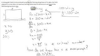 Optimization Problem area of a rectangle