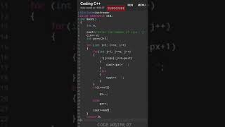 Best C++ pattern program tutorial video || 💯🧠 #codewriter07 #coding #youtubeshorts #programming