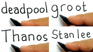 compilation marvel  , how to turn words DEADPOOL , GROOT , THANOS , STANLEE into cartoon