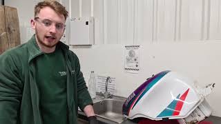 Motorcycle fuel tank restoration process using the POR-15 fuel tank repair kit.