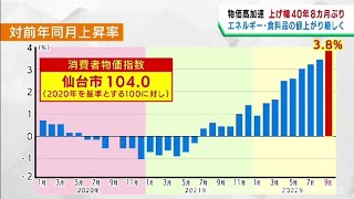 ４０年８カ月ぶりの上げ幅　仙台市の消費者物価指数　９月は前年同月比３．８％上昇