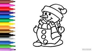 How to Draw a Snowman ☃️😍 Snowman drawing | Easy  Drawing and Coloring for Kids & Toddlers