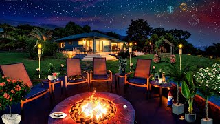 Relaxing Summer Night with Distant Fireworks & Crackling Fire Ambience ASMR : Crickets & Owls