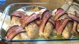 Homestead cooking bacon wrapped chicken