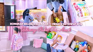 #dailyvlog Bongkar Belanja Bulanan September dan Menata Ketempatnya, Unboxing tas anak