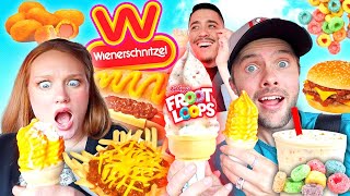 Tasting EVERYTHING On Wienerschnitzel’s Menu!!! FROOT LOOPS Ice Cream Cone!