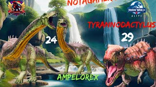 Unlocked ￼AMPELOREX and leveled up TYRANNODACTYLUS to 29 (JURASSIC WORLD ALIVE)