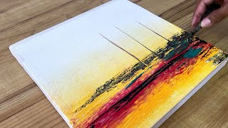 Easy & Simple / Abstract Landscape Painting Demo / For Beginners / Acrylic Painting Technique
