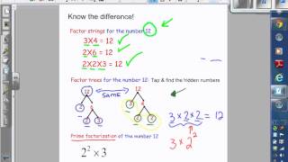 Factor Trees, Factor strings & Prime factorization