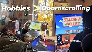 Replacing Doomscrolling For Cozy Hobbies 🎨📚| my drawing process, cozy gaming + reading