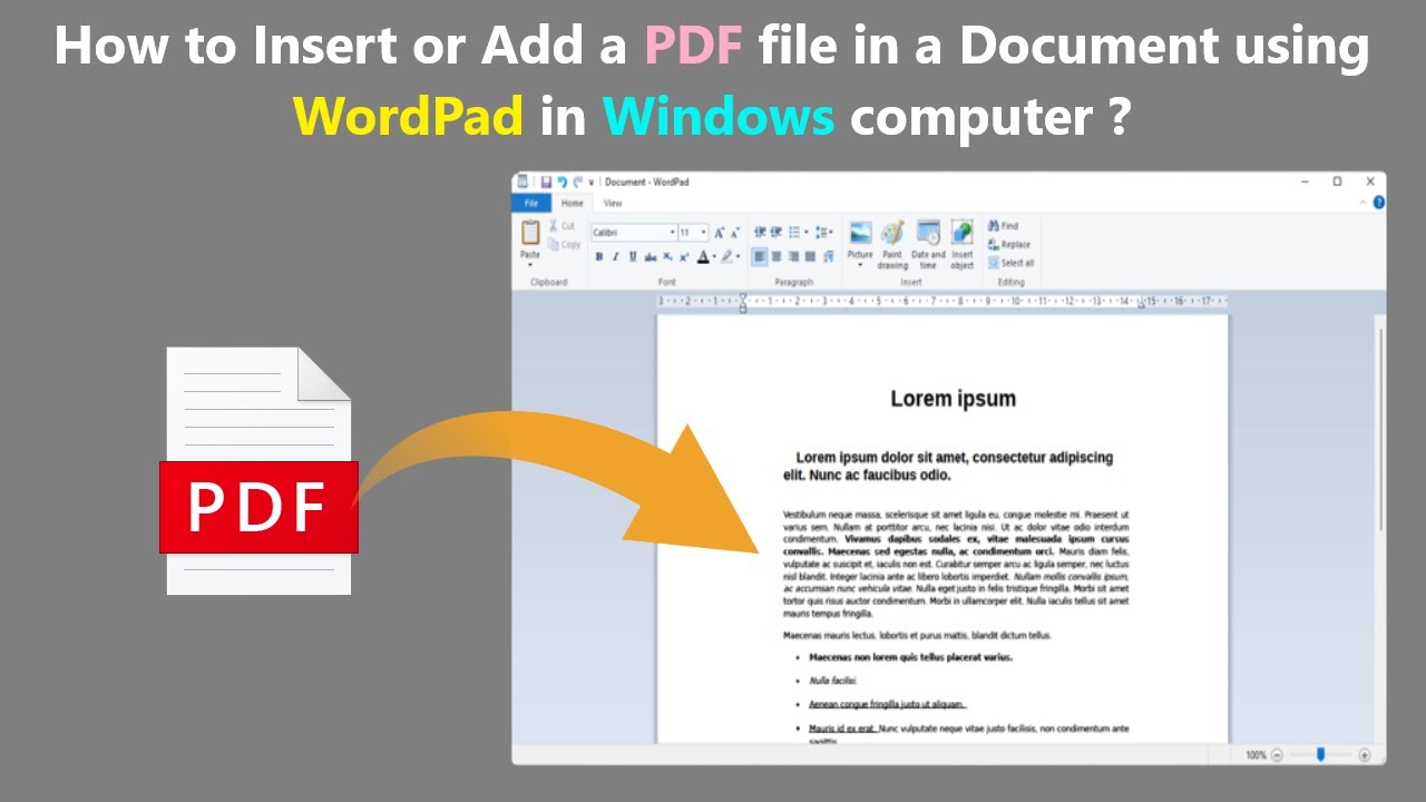 How To Insert Or Add A PDF File In A Document Using WordPad In Windows ...